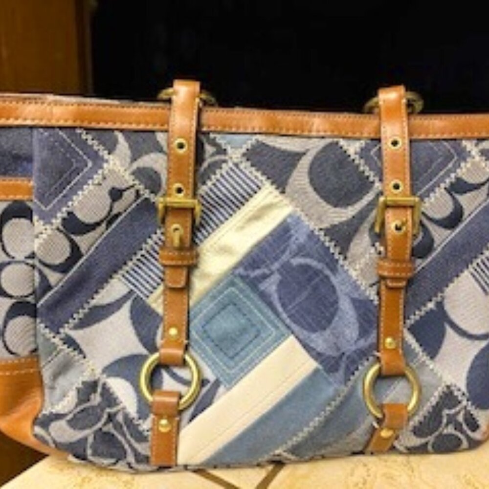 Vintage Coach multicolor denim blue shoulder bag
